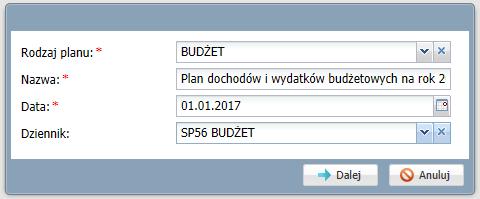 Wprowadzanie planu finansowego oraz jego zmian 4. Kliknąć przycisk Dodaj. 5. Korzystając z list rozwijalnych uzupełnić wiersze tabeli o pozycje planu finansowego.