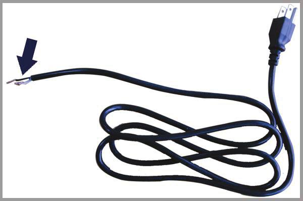 2 Podłączenie do zasilania sieci Przygotować sznur zasilania i odciąć stronę z gniazdem żeńskim Następnie zdjąć izolację by obnażyć przewód, dodatni, ujemny i uziemiający.