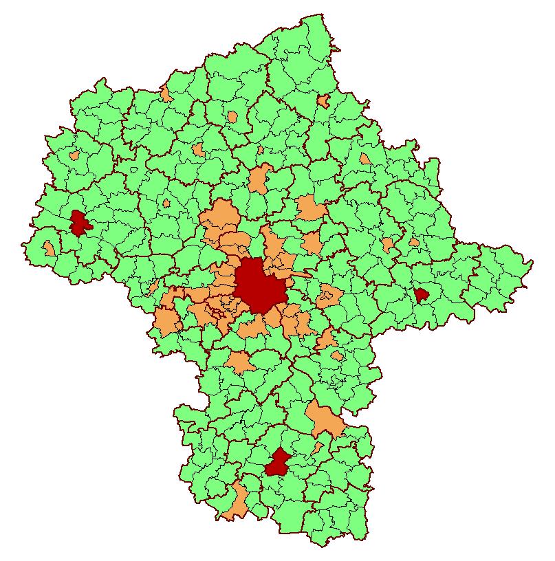tereny gęsto zaludnione (miasta, centra miejskie, obszary miejskie) przynajmniej 50% ludności zamieszkuje obszary gęsto zaludnione (4) pośrednie (miasta, przedmieścia) poniżej 50% ludności