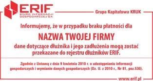 W rejestrze dłużników ERIF znajdują się dane o zobowiązaniach pochodzących ze wszystkich sektorów gospodarki. Z usług ERIF korzystają m.in.