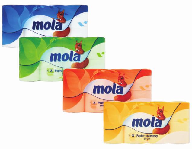papiery toaletowe, chusteczki, podajniki Papier toaletowy Mola - warstwy Kolor Jedn. C. netto 89K00G biały op. 8 szt.