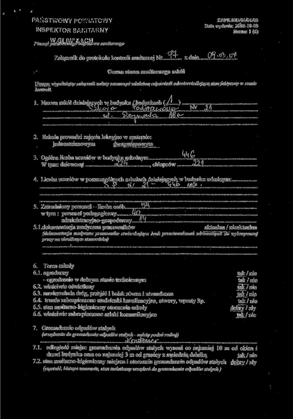 w r.' " -"* r ' ~ ' Pieczęć państwoweg&inspektora sanitarnego rfm Załącznik do protokohi kontroli sanitarnej Nr...lLn7... z dnia.