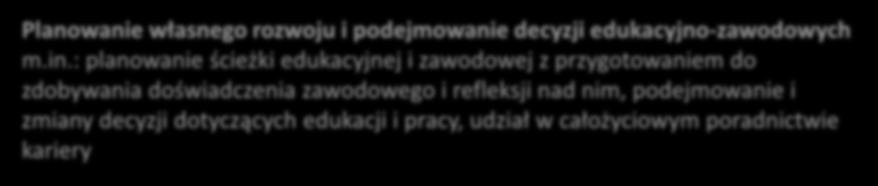 Obszary celów szczegółowych (tematyki zajęć/osiągnięć uczniów) Poznawanie siebie (zasoby) m.in.