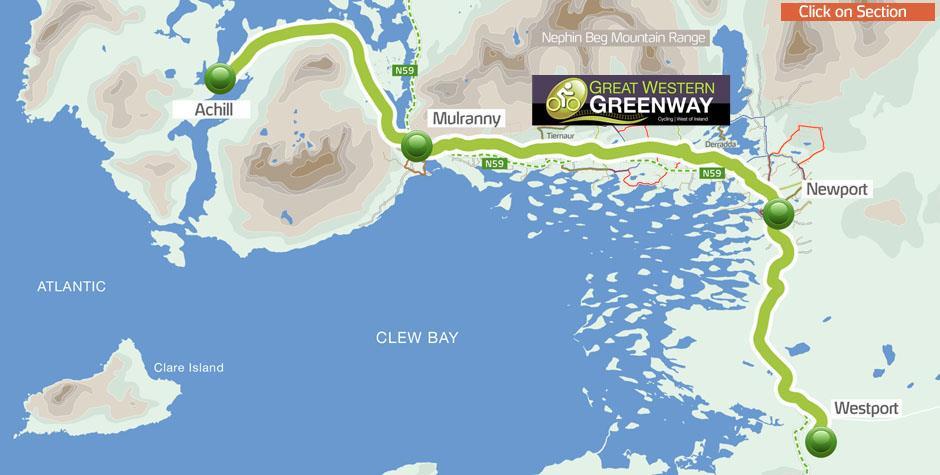 42 km za zachodzie Irlandii w hrabstwie Mayo, trasa po dawnym nasypie kolejowym Koszt adaptacji na potrzeby rowerzystów 6 mln euro (2011) Liczba użytkowników trasy: 2011 145 000 2012 175 000 2013 200