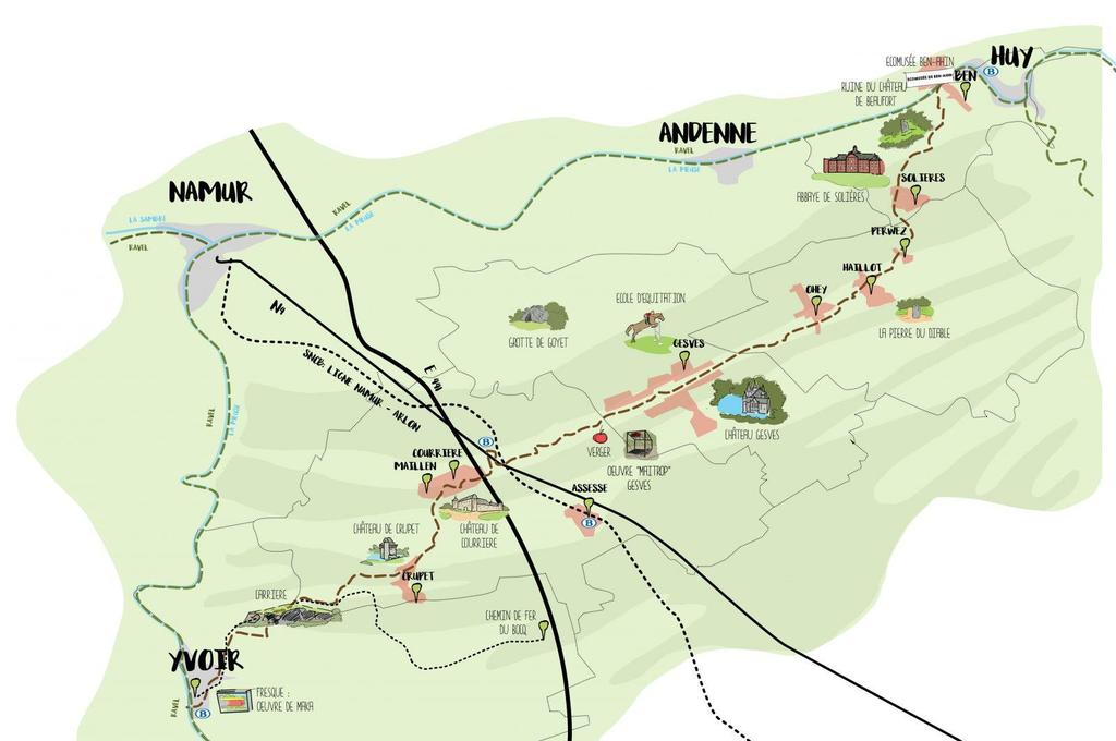 41 km dawnej trasy kolejowej zaadoptowane na trasę rowerową nad rzeką Moza (Walonia, Belgia) współfinansowany ze środków