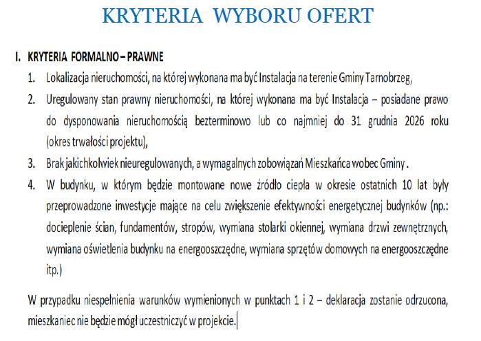 KRYTERIA WYBORU