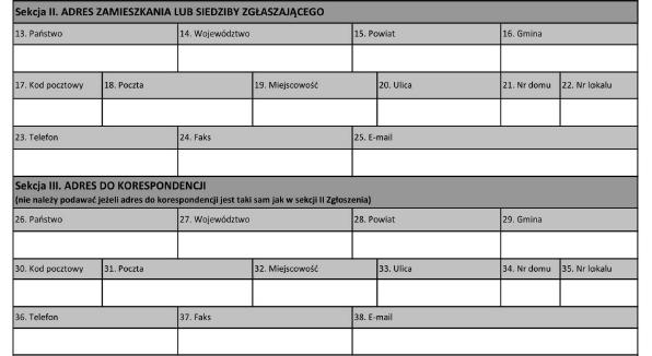 Zgłoszenie ( ) - strona pierwsza Te informacje znajdą się