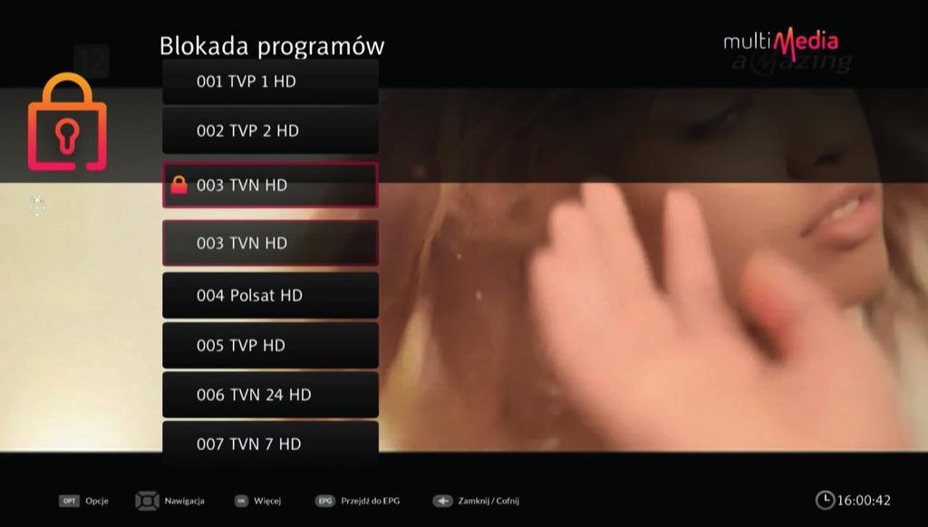 Można także zablokować wybrany kanał lub grupę kanałów.