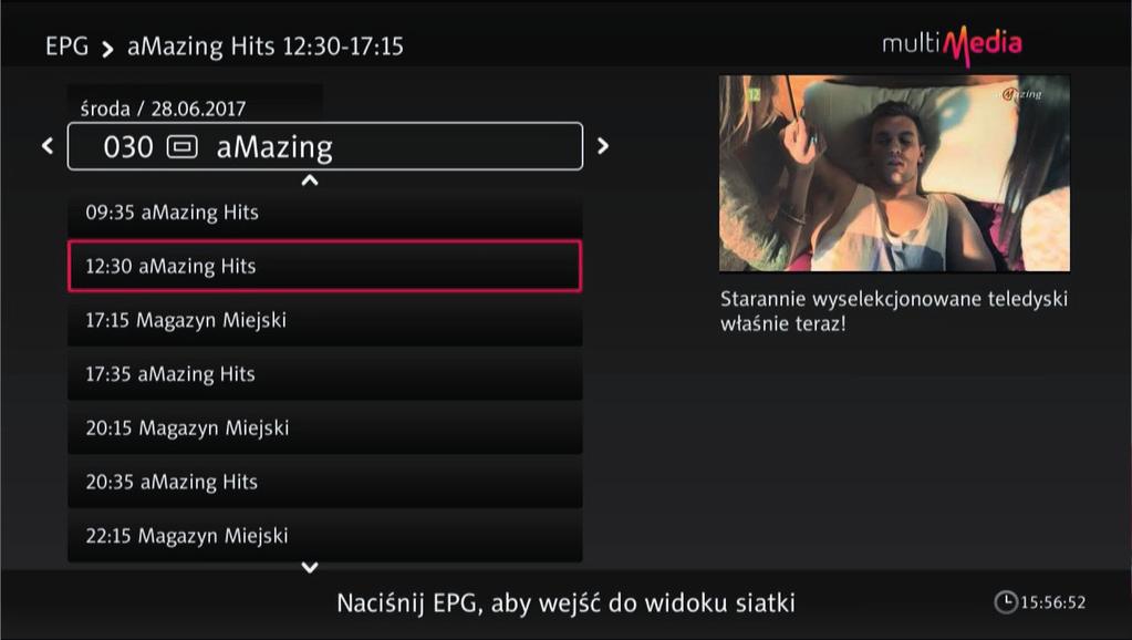Po wciśnięciu klawisza OPT dostępne stają się m.in.: podgląd danego kanału pozostając w trybie Przewodnika (EPG), opcje wyszukiwania podobnych programów lub ustawienia przypomnienia o danym programie.