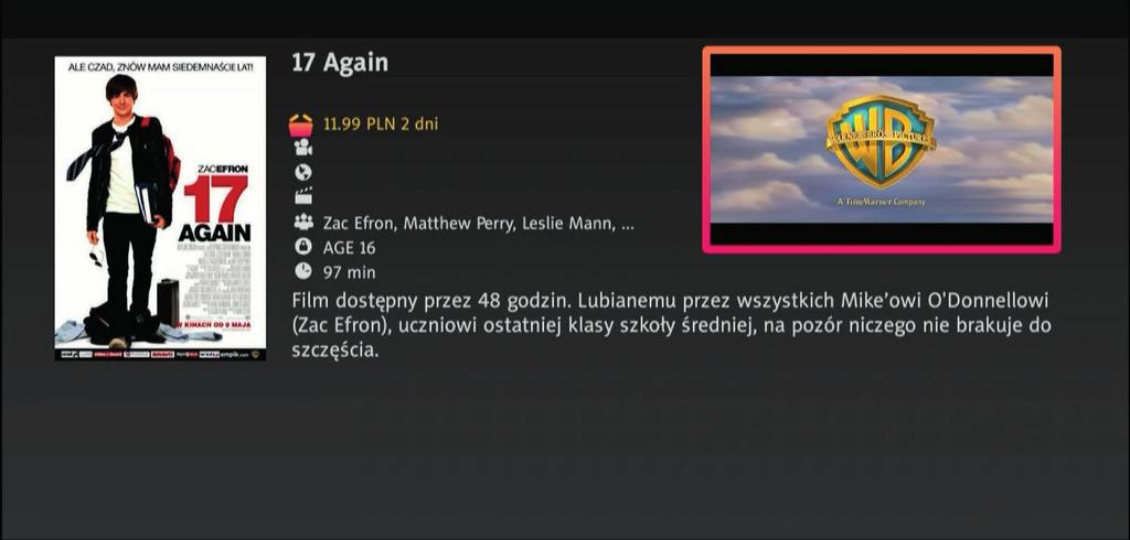 Po prawej stronie widoczne jest okno w którym można obejrzeć zwiastun filmu.