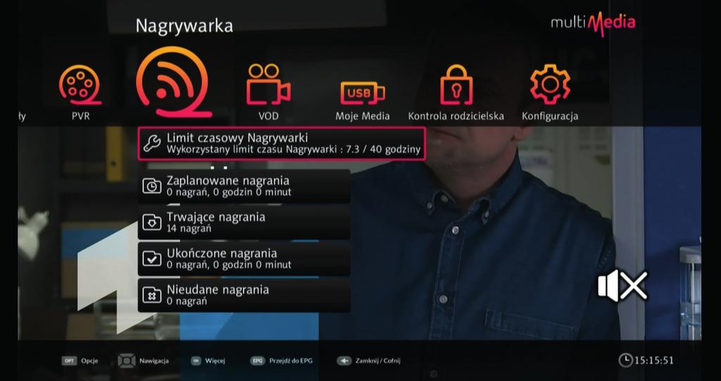 Odtwarzanie nagrań Dostęp do zrealizowanych nagrań możliwy jest za pomocą pozycji Nagrywarka w menu głównym.