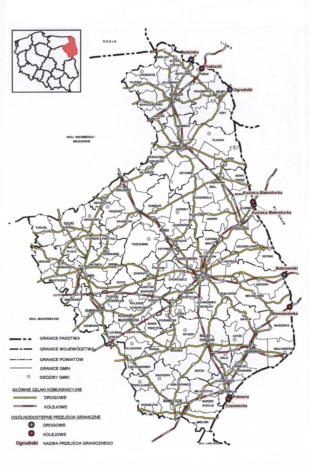 Rys. D 81 Podział administracyjny województwa podlaskiego wraz z siecią