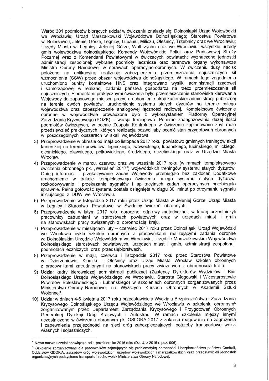 Wśród 30 podmiotów biorących udział w ćwiczeniu znalazły się: Dolnośląski Urząd Wojewódzki we Wrocławiu; Urząd Marszałkowski Województwa Dolnośląskiego; Starostwa Powiatowe w: Bolesławcu, Jeleniej