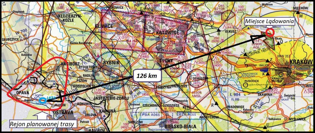Po zapadnięciu zmroku pilot nadal próbował ustalić swoją pozycję i dopiero wtedy zaczął rozglądać się za miejscem do lądowania zapobiegawczego, ale bez rezultatu. Poniżej pokazano na Rys.4.