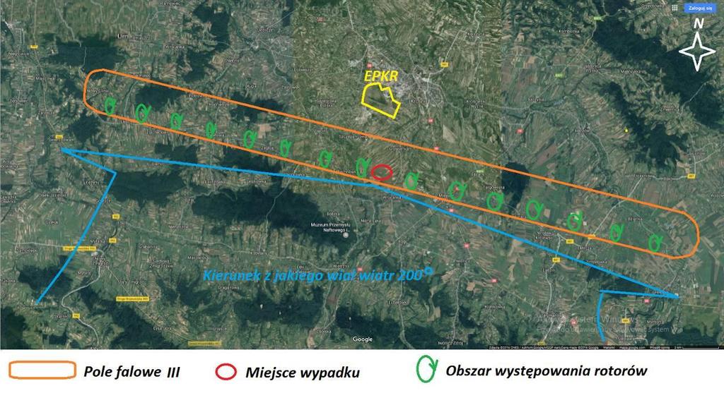 Położenie pół falowych w Beskidzie Niskim wg opracowania Jakuba Szmyda O niektórych przypadkach fali orograficznej w Beskidzie Niskim oraz jej znaczeniu dla szybownictwa Ilustracja