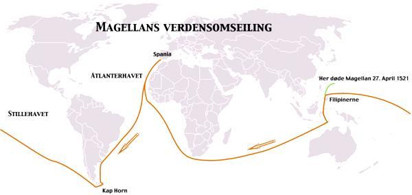Załoga Magellana jako pierwsza okrążyła glob. W momencie przybycia na Filipiny załoga była już zdziesiątkowana przez szkorbut (skjørbuk) i inne choroby.