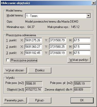24 Opracowanie wysokościowe Obliczanie objętości mas ziemi Menu: DTM/Oblicz objętość Polecenie: Objętości Funkcja obliczania objętości służy do obliczenia objętości pomiędzy zadaną płaszczyzną