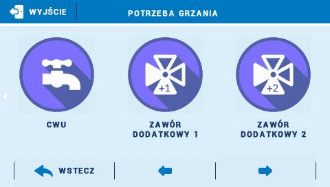8.8. POTRZEBA GRZANIA Urządzenie podłączone do styku dodatkowego, pełniące tą funkcję będzie się załączało w przypadku braku możliwości osiągnięcia temperatury zadanej na zaznaczonym zaworze w celu