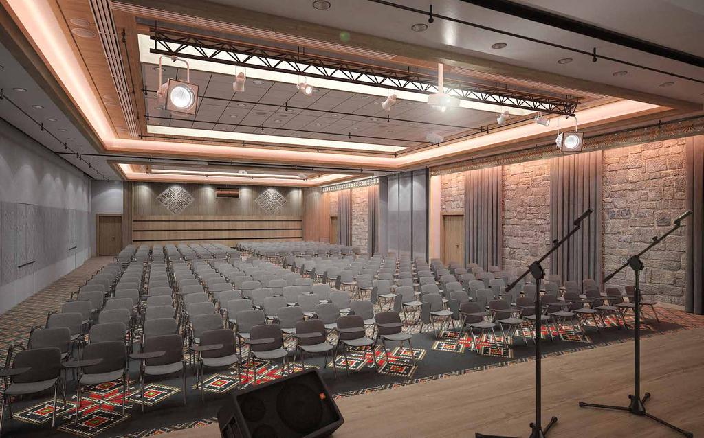 SALA TRZY KORONY Sala estradowo-konferencyjna, z profesjonalną sceną, oświetlenie i nagłośnienie, posiadająca afiteatralną trybunę oraz doskonałą akustykę.