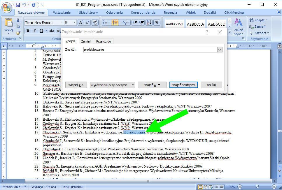 Szukanie na stronie www lub w dokumentach Szukanie