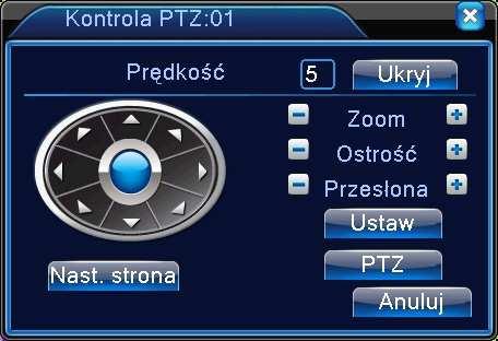 1.5.5 Sterowanie PTZ *nie wszystkie modele są wyposażone w port do sterowania kamerami PTZ. Wszystkie operacje dotyczące głowic PTZ są dostępne w protokole PELCO D.