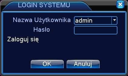 Użytkownik: default (Użytkownik fabrycznie ukryty) Admin to administrator systemu z pełnymi uprawnieniami. Użytkownik, guest ma domyślne uprawnienia podglądu i odtwarzania video.