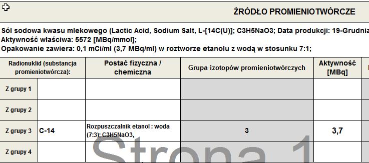 b) dla źródeł promieniotwórczych Wpisz parametry źródła promieniotwórczego