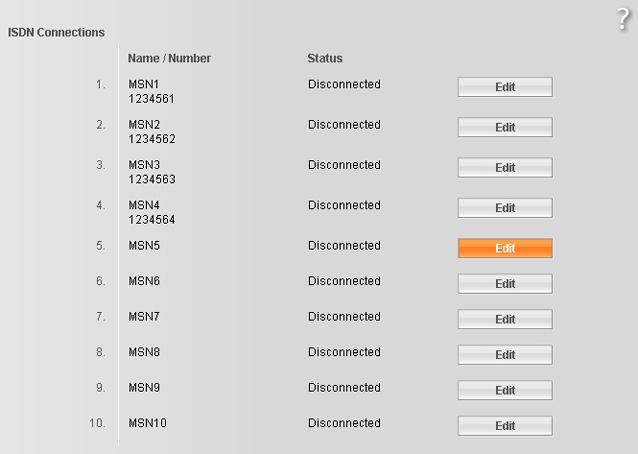 Telephony Connections: konfigurowanie połączeń telefonu Operator sieci ISDN udostępnia użytkownikowi maksymalnie 10 numerów telefonu (numerów MSN).