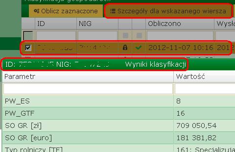 12.7.1.2. Po wskazaniu jednego wiersza oraz po kliknięciu przycisku Szczegóły dla wskazanego wiersza możliwe będzie obejrzenie szczegółowych wyników klasyfikacji dla pojedynczej ankiety: 12.7.1.3.