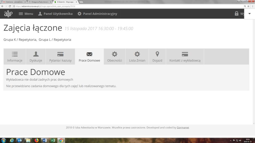 Wykładowca przyjmując ofertę prowadzenia zajęć zobowiązuje się do zadania aplikantom takich prac, ich sprawdzenia oraz przekazania