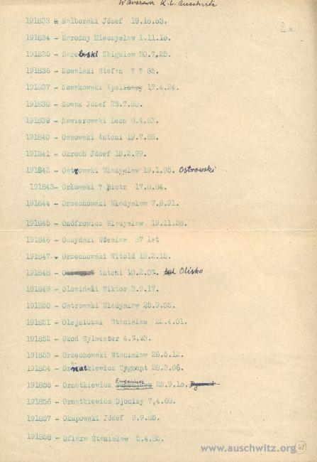 (nr obozowy 3525) Jedna ze stron wykazu osób