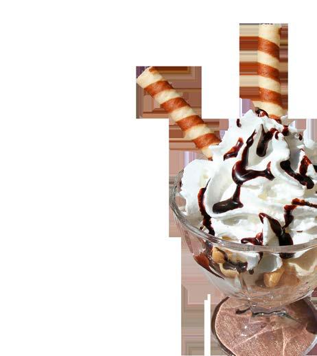 Desery Desserts Bakaliowy raj (3 gałki lodu, bakalie, bita śmietana, polewa czekoladowa) 11,00 zł Trocknenfrüchte Becher (3