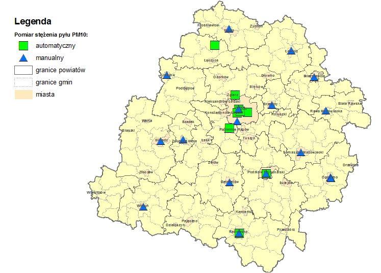 Sieć pomiarów stężenia pyłu PM10 Sieć pomiarów stężenia pyłu PM10