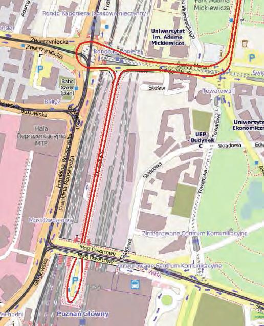 18 Kształtowanie mobilności na tramwaje jadące do centrum (obecnie pasażerowie chcący przesiąść się na tramwaj do centrum musza pokonać dystans 250 m, a z tramwaju na autobus dystans 300 m - rys.