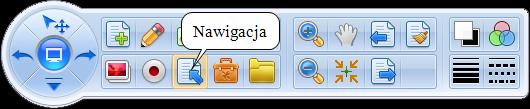 10. Funkcja "nawigacja" Funkcja ta obsługuje często wykonywane operacje na stronach, takie jak: powiększanie, zmniejszanie, przesuwanie, przywracanie pozycji początkowej, poprzednia strona, następna