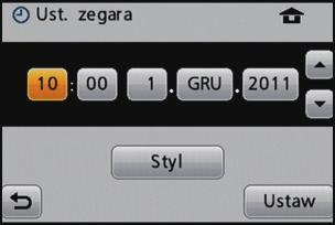 Dotknij [Ust. zegara]. Dotknij elementów, które chcesz ustawić (rok/miesiąc/dzień/godzina/minuty) i ustaw za pomocą przycisków [3]/[4].