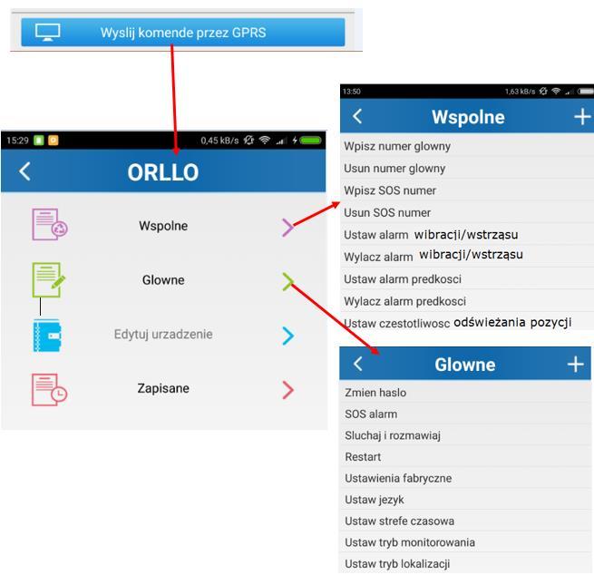 Komendy wysyłane przez GPRS do urządzenia Po wybraniu odpowiedniej komendy, zostaje ona wysłana do urządzenia. Urządzenie musi być aktywne (połączone) aby komenda mogła zostać wysłana.