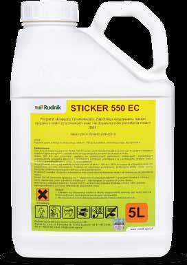 FUNGICYDY Sticker 550 EC Preparat sklejający i powlekający. Zapobiega osypywaniu się nasion rzepaku i roślin strączkowych. Nie dopuszcza do porastania nasion zbóż.