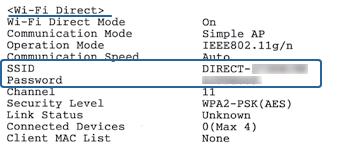 Ustawienia sieciowe Konfigurowanie ustawień połączenia Wi-Fi Direct (Simple AP) Ta metoda umożliwia połączenie drukarki bezpośrednio z urządzeniami bez punktu dostępu.