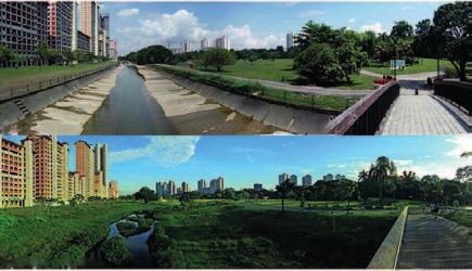 Jedną z najbardziej spektakularnych inwestycji jest Bishan Park (projekt Atelier Dreiseitl, 2012, pow.