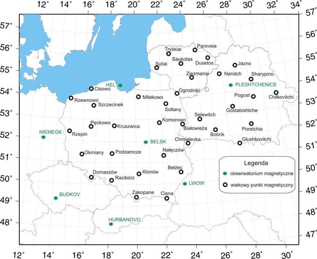 Polska sieć punktów wiekowych (sieć fundamentalna) (1) punkty rozmieszczone równomiernie na terenie kraju (1 punkt na