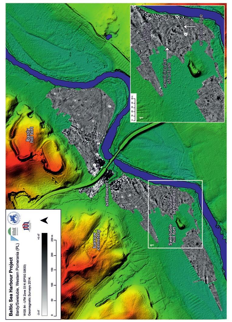 Ryc. 1. Bardy-Świelubie, gm. Dygowo. Zasięg badań geomagnetycznych przeprowadzonych w 2014 roku, oprac. S. Messal.