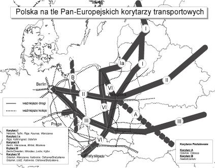 WYBRANE ASPEKTY DOSTĘPNOŚCI TRANSPORTOWEJ WOJEWÓDZTWA WARMIŃSKO-MAZURSKIEGO Rysunek 1. Polska na tle paneuropejskich korytarzy drogowych Źródło: GDDKiA 2009.