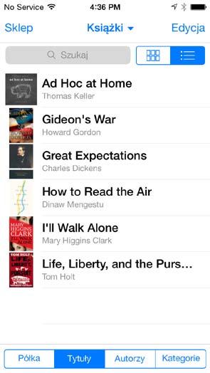 Organizowanie książek Wyświetlanie zbiorów Zmiana widoków Sortowanie listy Organizowanie książek w zbiorach: Aby przenieść książki do zbioru, stuknij w Edycja i zaznacz je.