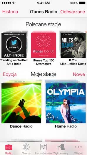 Uwaga: itunes Radio może nie być dostępne we wszystkich regionach. Aby uzyskać więcej informacji na itunes Radio, odwiedź stronę support.apple.com/kb/ht5848?viewlocale=pl_pl.