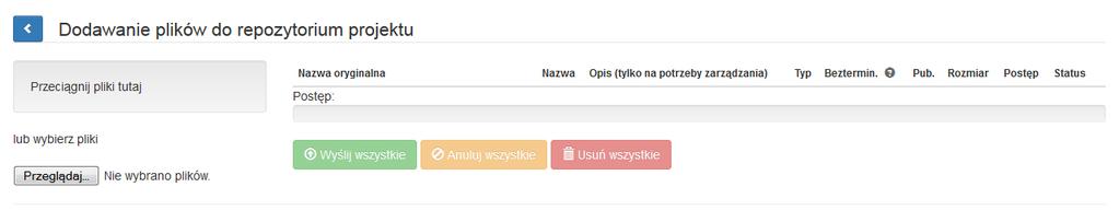 4.1. REPOZYTORIUM PLIKÓW PROJEKTU System umożliwia przechowywanie plików dotyczących projektu celem dołączenia ich do danej sekcji w module Rejestr.