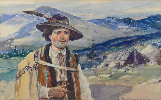 12 Adam Setkowicz (1875 Kraków 1945 tamże) Portret górala, 1917 r. akwarela, papier, 15 24 cm w św.