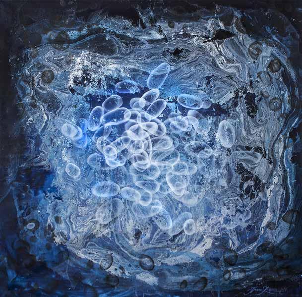 Hanna Rozpara, Kokony, 2016 akryl, lakier, płótno, 70 70 cm, sygn. p.d.: Hanna Rozpara 2016 oraz na odwrocie młodasztuka 66 AUKCJA MŁODEJ SZTUKI 9 MARCA 2017 R. (CZWARTEK) GODZ.