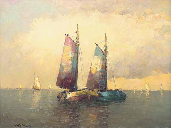 44 Helmut Kaluza (1912 1984) Żaglówki olej, płótno, 58,5 78,5 cm w św.