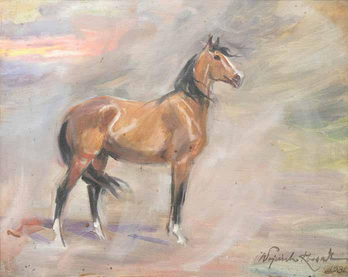 1 Wojciech Kossak (1856 Paryż 1942 Kraków) Koń, 1936 r. olej, tektura, 39 48 cm sygn.